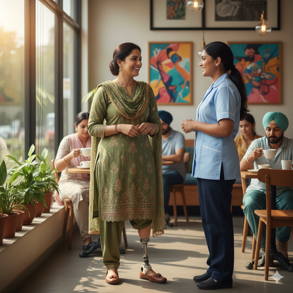 Happy caregiver and patient