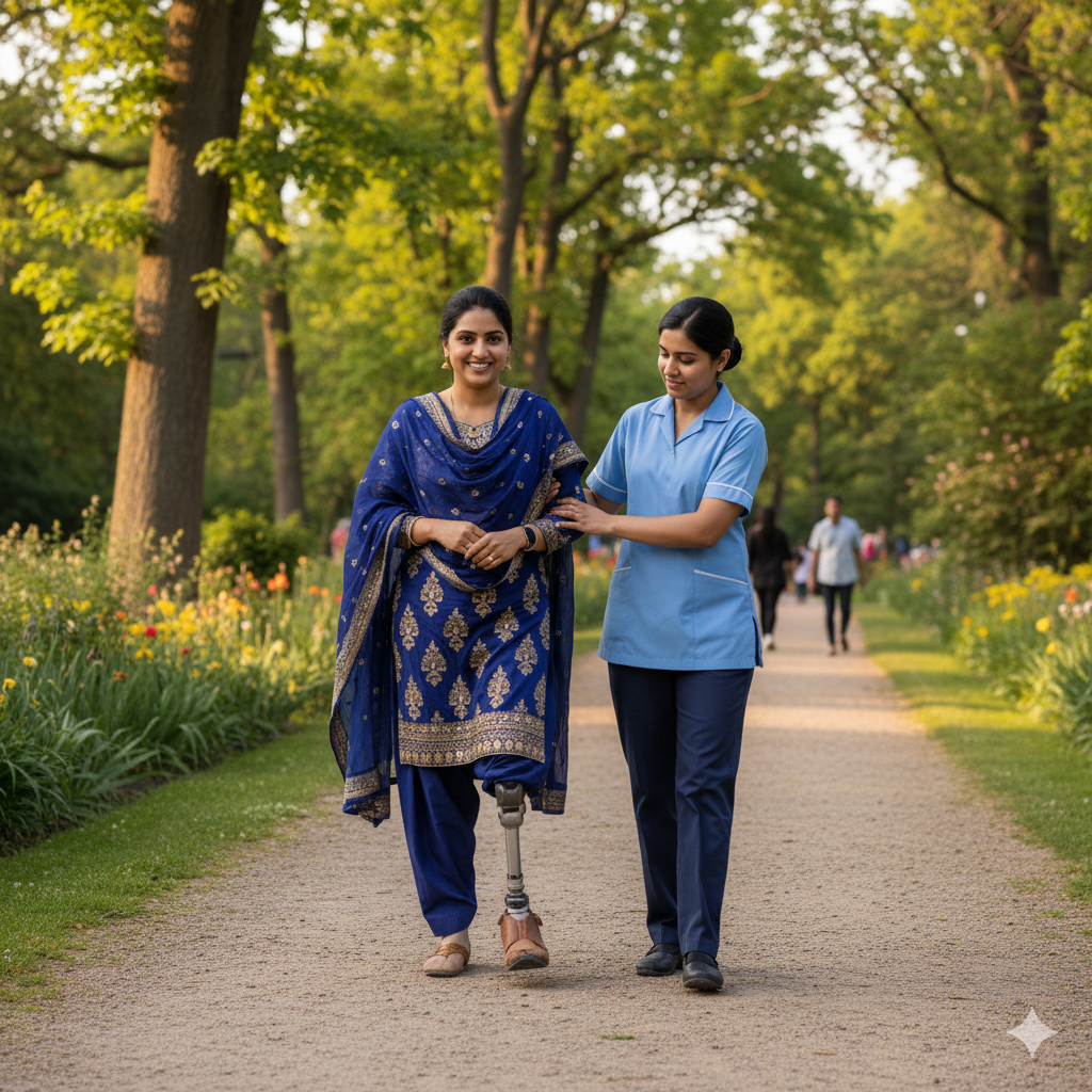 Happy caregiver and patient